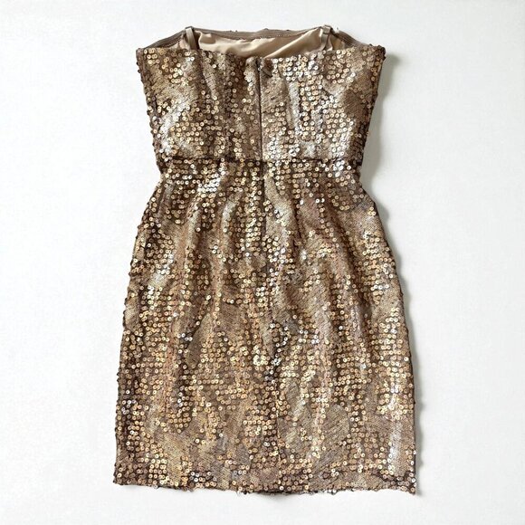BCBGMAXAZRIA Carole Gold Sequin Strapless Mini Dress Size 0 Party Showgirl - Picture 11 of 13